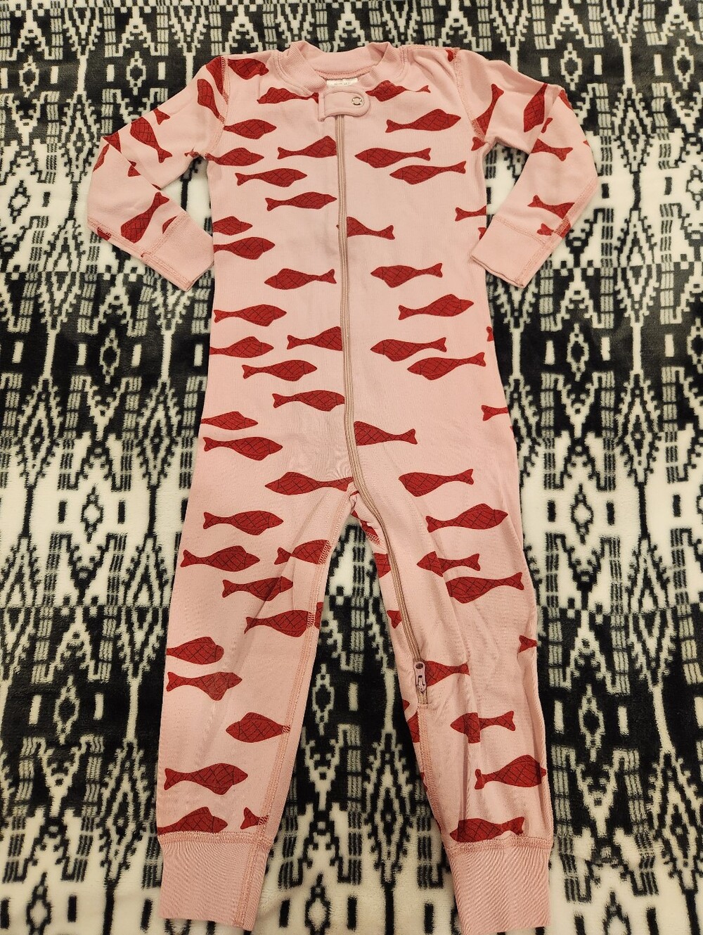 Hanna Andersson Pink One-Piece Pajamas with Red Fish Pattern, Size 3T